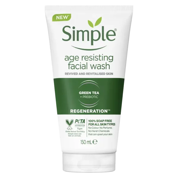 خرید اینترنتی (آنلاین) ژل شستشو ضد پیری پوست صورت سیمپل 150 میل مدل Simple Age Resisting Facial Wash با بهترین قیمت فروش - درتا بیوتی