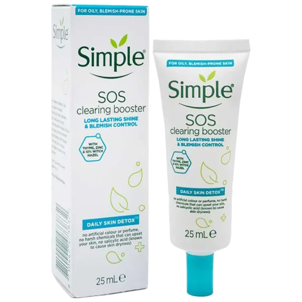 خرید اینترنتی (آنلاین) ژل ضد جوش فوری و کنترل کننده چربی سیمپل 25 میل مدل Simple Sos Long Lasting Shine & Blemish Control با بهترین قیمت فروش - درتا بیوتی